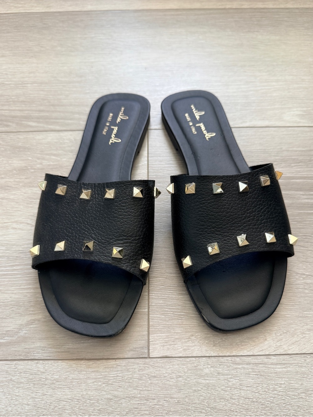 Mila Paoli Studded Black Slide Sandals